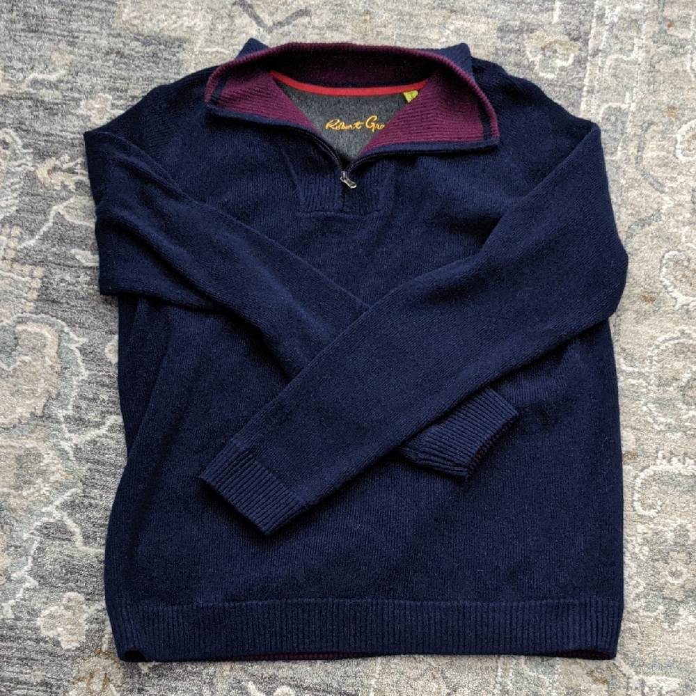Robert Graham Navy and Burgundy Zip-Up Sweater